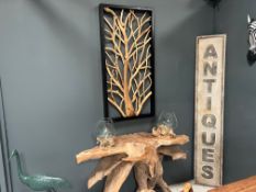 Teak Rootwood Rustic Wall Art Décor In Black Frame