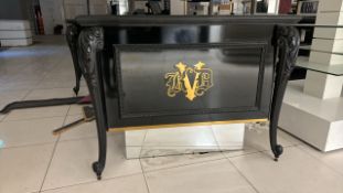 Vegan Beauty Black Wood Display Table With Red Top