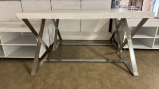 White Wood Table with Metal X Shape Frame x2