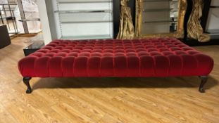Dark Red Velour Fabric Rectangular Bench Pouffe