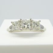 18ct white gold 1.51 carat graduated princess-cut diamond 3-stone ring, with certificate