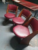 Carved Wooden Chairs With Leather Pads x3