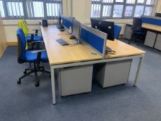 Bank Of 4 Desks With Privacy Dividers & Chairs