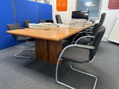 Wood Boardroom Table & Black Chairs x6