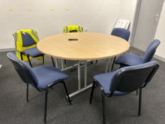 Half Circular Tables x2 and Blue Chairs x6