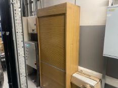 Wooden Storage Cabinet With Roller Front