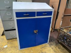 *NO RESERVE* Grey Metal Cupboard With Blue Doors