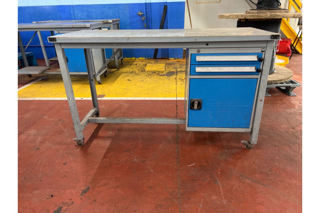 *NO RESERVE* Grey Metal Work Table With Drawers - Image 1 of 7