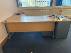*NO RESERVE* Single Beech Effect Radial Desk and Drawer Unit
