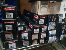 20+ assorted Kamoka items; control arms, steering boot kits, stabalizing links, filters, etc