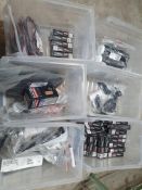 6 tubs with 90+ assorted items; glow plugs, abs sensors, etc