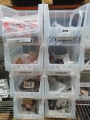8 tubs with 90+ assorted items; door mirrors, glow plugs, ABS sensors, etc