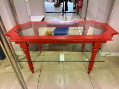 Orange Wood and Glass Two Tiered Table