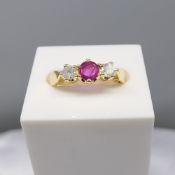 Vintage 18 Carat Ruby And Diamond 3 Stone Yellow G