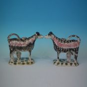 Pair Staffordshire Pearlware Pottery cow & milkmai
