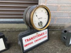 Vintage Revrone Cast Iron Power Station Transformer 2 Meter With Enamel Box And Brass Gauge Meter