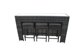 Box New Rattan 4P/C Garden Bar And Stools, C/W Bar Counter & Glass Top, 3 Stools.