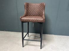 Boxed New Pair Of Classic Faux Leather High Bar Stools In Brown