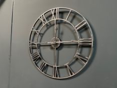 New Boxed Large Silver Iron Skeleton Roman Numeral Clock