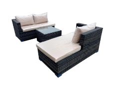 Box New Rattan Brown/Ivory Cushion 3P/C Optional Corner Suite, C/W Sofa, Lounger, Coffee Table, Glas