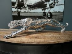 New Boxed Large Resin Silver Jaguar Statue