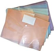 Box Of 100 (10 Packs Of 10) A4 Assorted Plastic Popper Wallets With Pocket & Name Cards