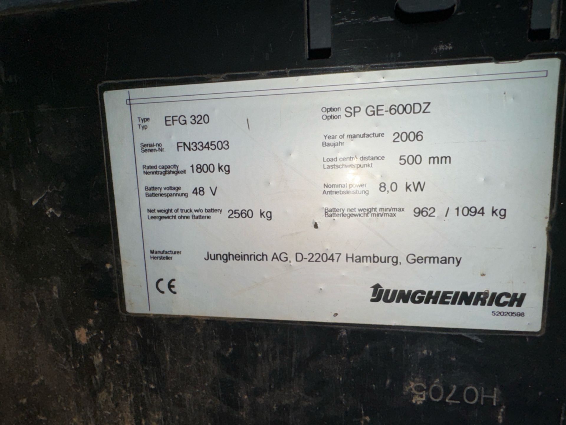 Jungheinrich 6 HPZS 750 Forklift - Image 5 of 17