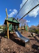 Childrens Play Area With Covered Structure, Slide, Climbing Frame and Balance Beams