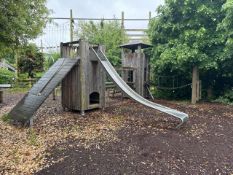 Wooden Play Area with slide and rope climb