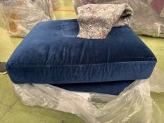 Izzy Medium Rectangle Footstool In Prussian Blue Cotton Matt Velvet