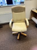 NO RESERVE Cream Leather and Pine Desk Chair