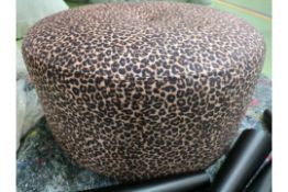Jack Small Round Footstool In Leopard Velvet