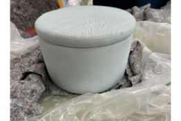 Luna Small Round Storage Footstool In Herringbone Weave