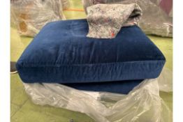 Izzy Medium Rectangle Footstool In Prussian Blue Cotton Matt Velvet