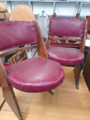 2 x interesting carved wooden chairs with leather pads