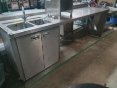 Stainless Steel Bench With Double Sink & Cupboard