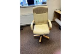 NO RESERVE Cream Leather & Pine Desk Chair