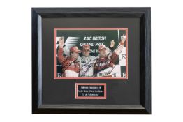 Eddie Irvine, Ralf Schumacher & David Coultard signed picture Silverstone GP