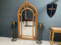 Baroque Ornate 2M High Wall/Floor Mirror In Wood And Plaster Frame With Arch Top