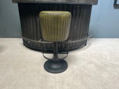 Boxed New Industrial Style Ribbed Leather Bar Stool On Cast Iron Base In Green
