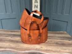 Boxed New Pair Of Tan Leather Storage Baskets