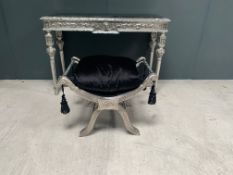 Black/Silver Wooden Window Seat In Distressed Antique Finish C/W New Luxury Upholstered Cushion