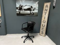 New Boxed Ribbed Leather Office Swivel Chair In Black