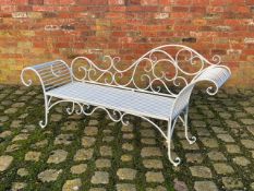 New Boxed Large White Ornate Iron Chaise Bench (Approx 200Cm Long X 65Cm Tall X 46Cm Deep)