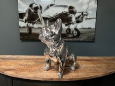 New Boxed Large Silver Resin French Bulldog Statue