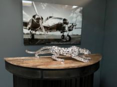 New Boxed Large Resin Silver Jaguar Statue