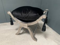 Black/Silver Wooden Window Seat In Distressed Antique Finish C/W New Luxury Upholstered Cushion