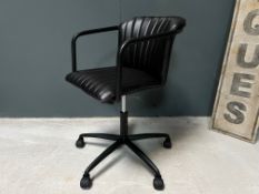 New Boxed Ribbed Leather Office Swivel Chair In Black