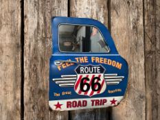 New Boxed Large Metal Route 66 Car Door Mirror (Approx 50Cm X 42Cm)