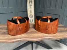 Boxed New Pair Of Tan Leather Storage Baskets